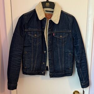Levi's Dark Blue Bomber Jacket with Cream Collar